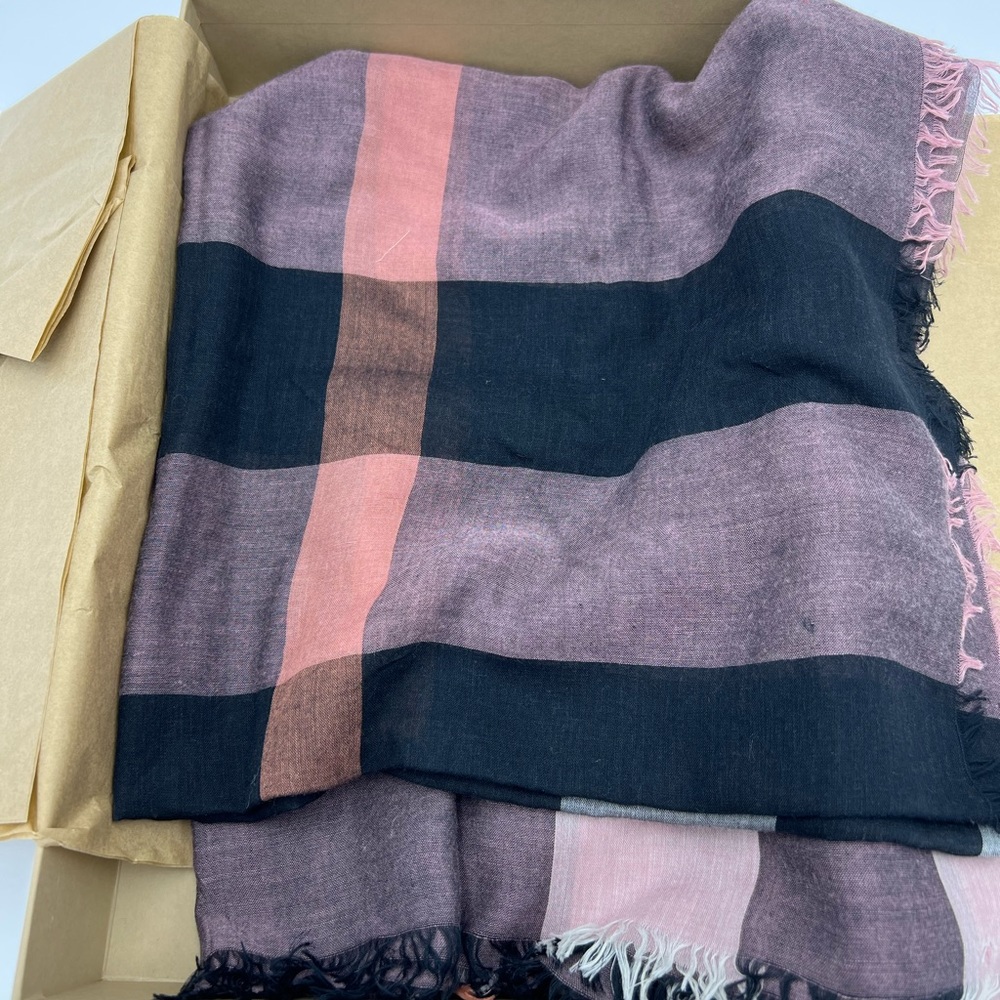 Burberry Pink Black Brown Plaid Scarf Wrap